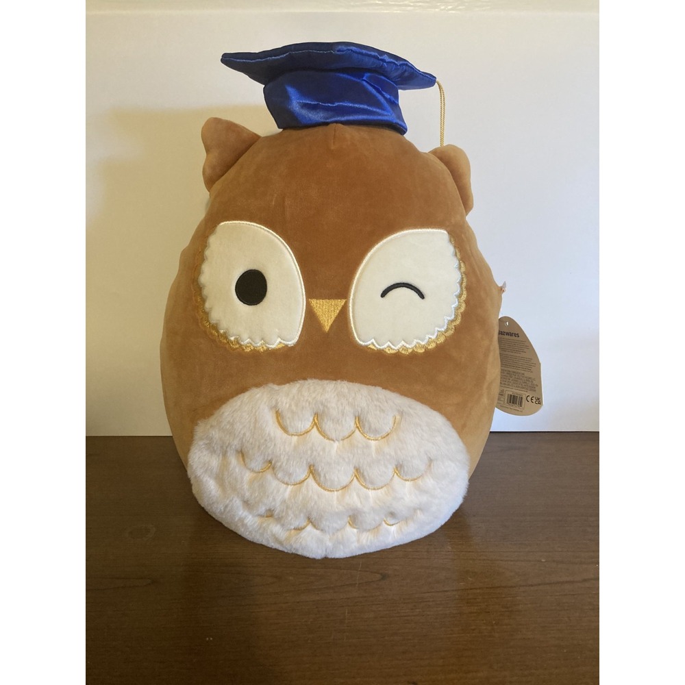 Squishmallows 12" Arella Owl Graduation Cap Brown White Plush NWT